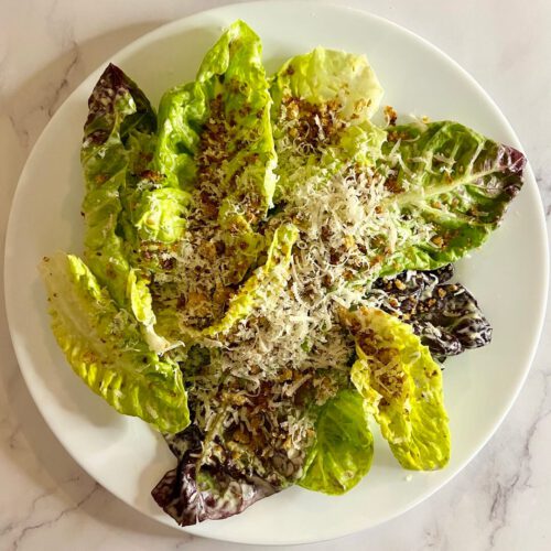 yeaheating roasted garlic caper caesar salad