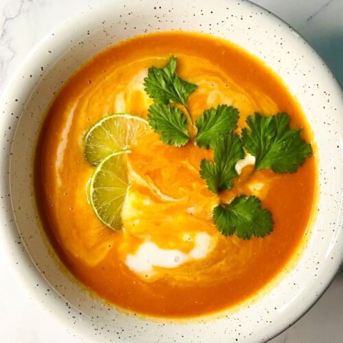 red lentil and roasted red pepper soup by yeaheating